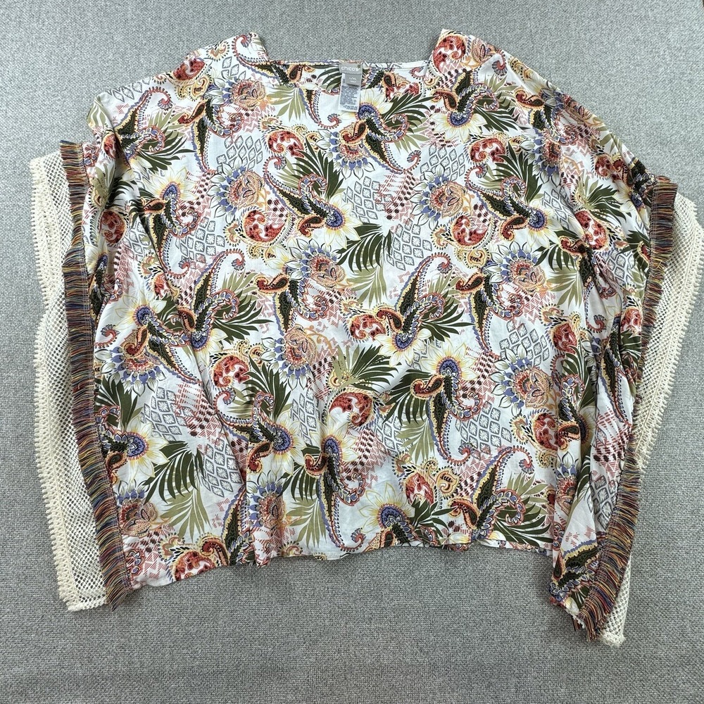 Chico's Poncho Top L/XL Beach Pool Travel Resort Boho Lagenlook Fringe